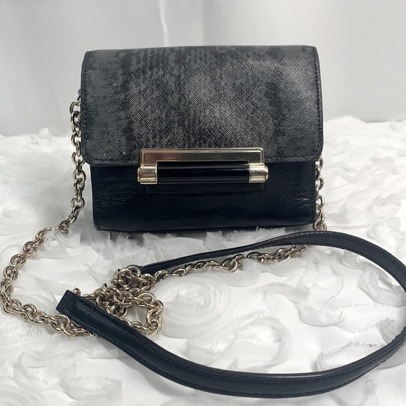 Diane Von Furstenberg Handbags - Diane Von Furstenberg 440 Black Leather Micro Mini Exotic Print Bag Chain Strap